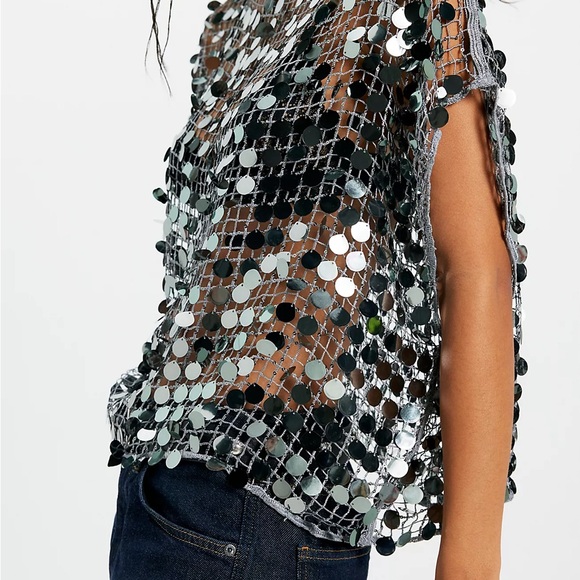 Free People Vee Tank Silver Sequin - Picture 2 of 6